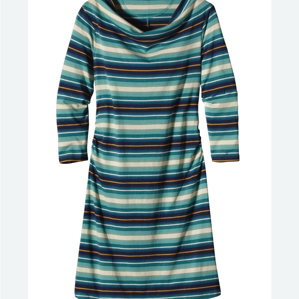 Patagonia Kamala Cowl Neck Dress Alba Stripe Beryl Green Pullover sz S